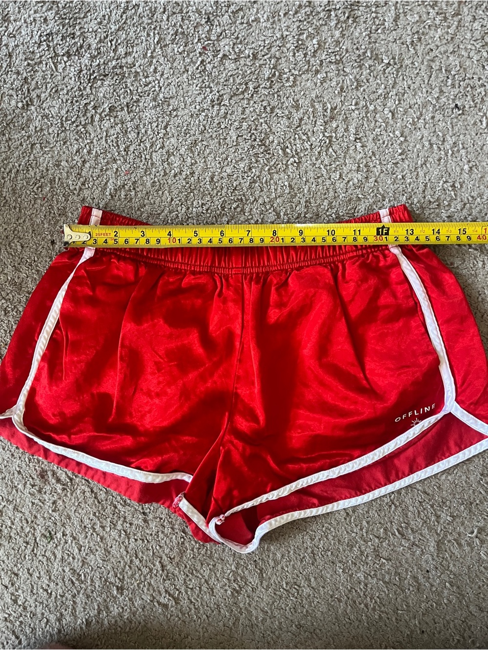 Red Women's 80s Inspired Athletic Shorts with White Trim - Picture 7 of 8
